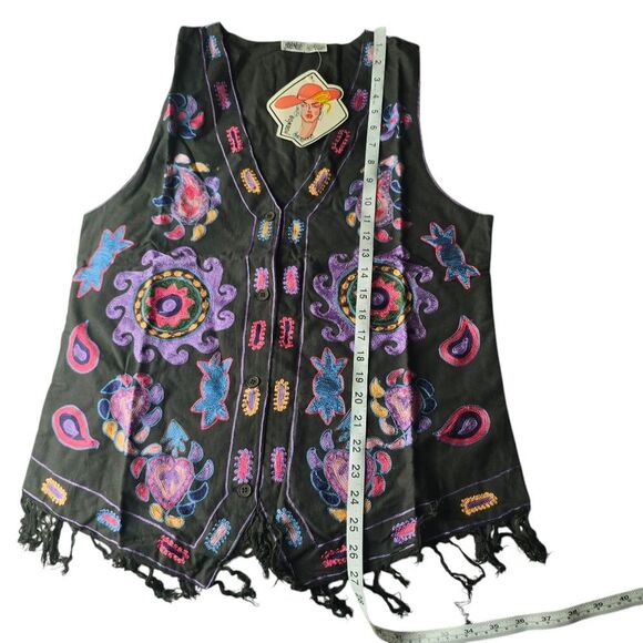 Black and Purple Floral Vest with Fringe - Picture 7 of 8